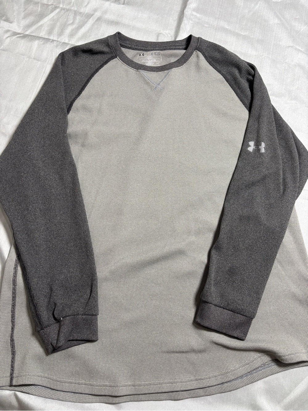 Under Armour Waffle Knit Thermal Crewneck Shirt Gray XL Loose Fit